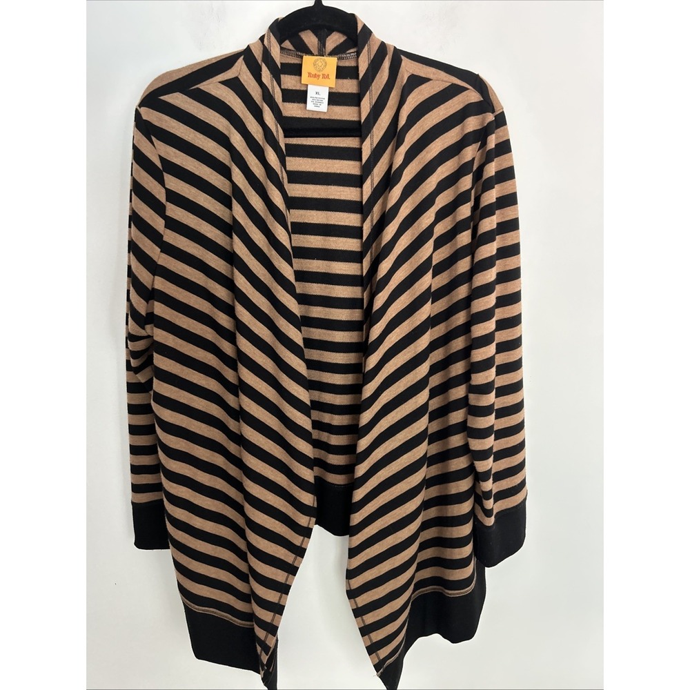Rudy Rd Women XL Long Sleeve Lightweight Black‎ Brown Open Comfy Soft Cardigan